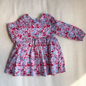 Jacadi Paris Liberty Floral Dress 3T Pink Blue Cotton Long Sleeve